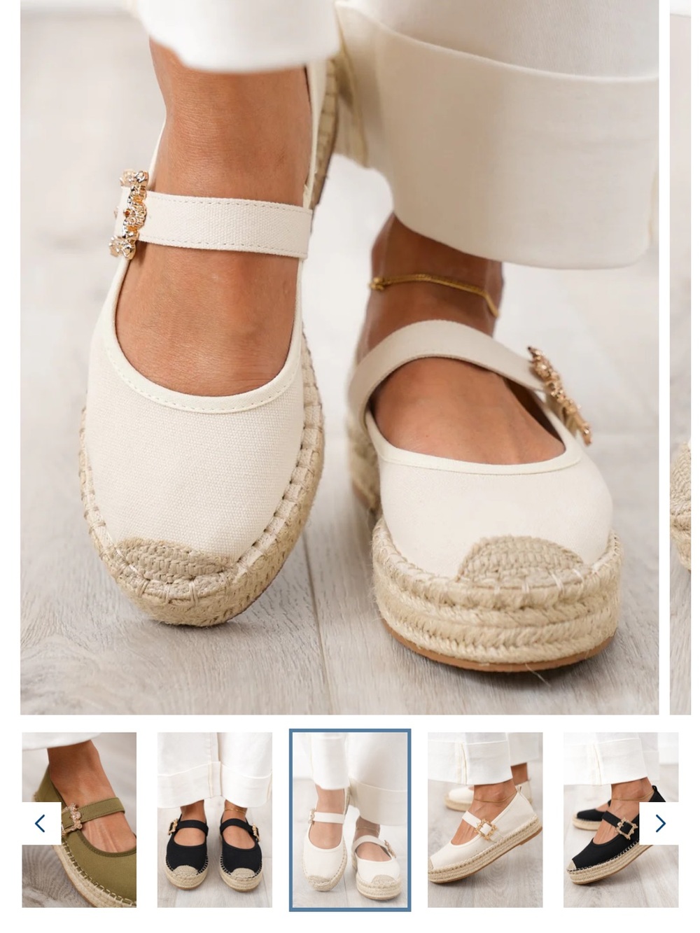 SODA Cream Canvas Espadrille Mary Jane with Decorative Buckle - Picture 15 of 16